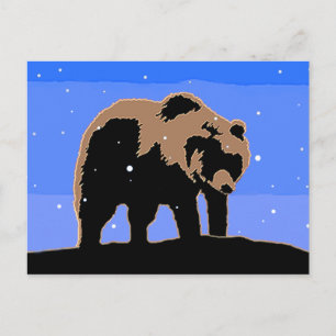 Cartão Postal Urso Grizzly no inverno - Arte original sobre a vi