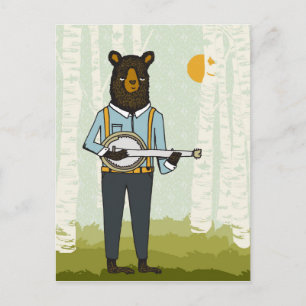Cartão Postal Urso Jogando Banjo