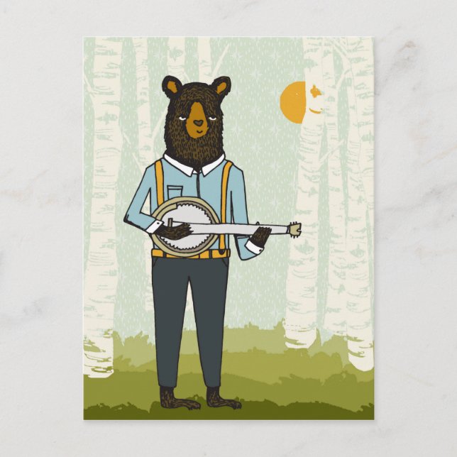 Cartão Postal Urso Jogando Banjo (Frente)