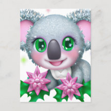 Urso Kawaii Koala, bonito, com flores