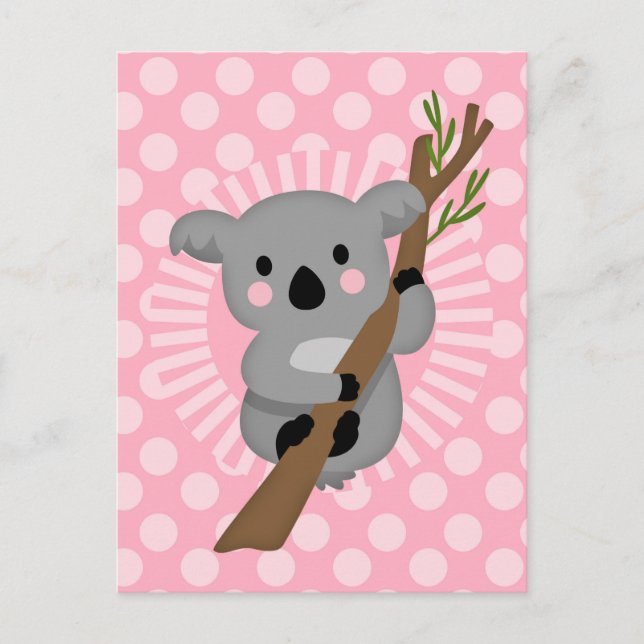 Cartão Postal Urso Koala Bonito - Garota Cinza Rosa (Frente)