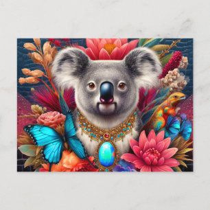 Cartão Postal urso koala flores australianas borboleta arte de i