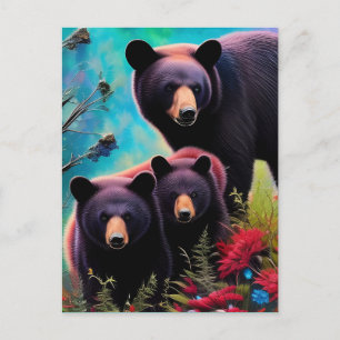 Cartão Postal Urso Mãe e filhotes