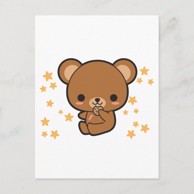 Cartão Postal Urso Marrom Kawaii (Frente)