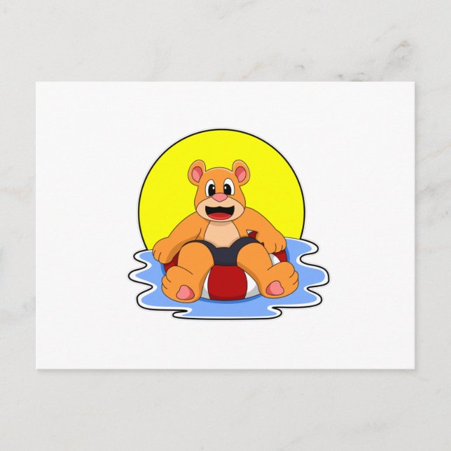 Cartão Postal Urso na Natação com Boia (Frente)