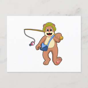 Cartão Postal Urso na pesca com vara de pesca