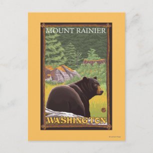 Cartão Postal Urso Negro na Floresta - Monte Rainier, Washington