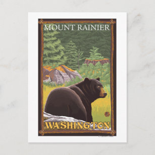 Cartão Postal Urso Negro na Floresta - Monte Rainier, Washington