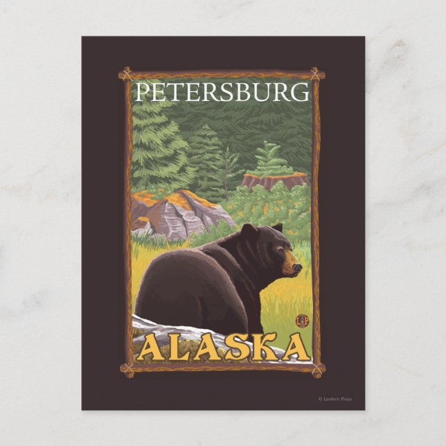 Cartão Postal Urso Negro na Floresta - Petersburg, Alasca (Frente)