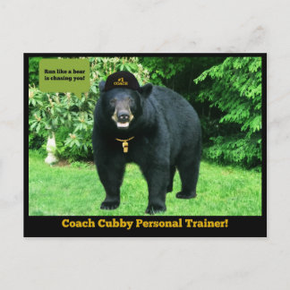 Cartão Postal Urso Negro - "Treinador Pessoal Coach Cubby!"