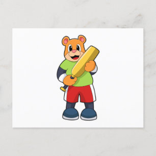 Cartão Postal Urso no Cricket com bastão de Cricket