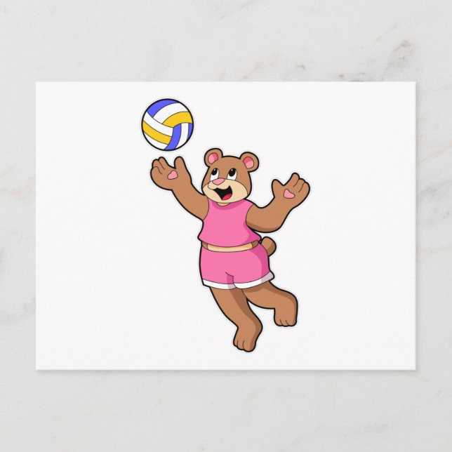 Cartão Postal Urso no Esportes de Volei de Praia (Frente)