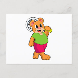 Cartão Postal Urso no Tênis com raquete de tênis