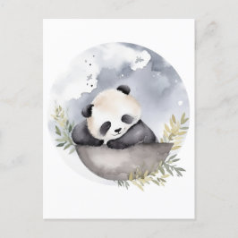 Cartão Postal Urso-Panda Bebê Com Aquarela Sonolenta