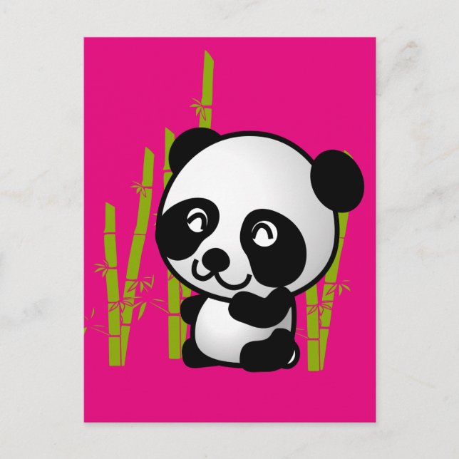 Cartão Postal Urso panda branco e preto num pomar de bambu. (Frente)