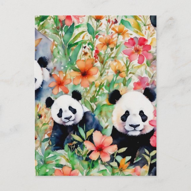Cartão Postal Urso Panda de Aquarela (Frente)