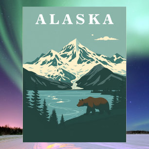 Cartão Postal Urso Pardo de Viagem Retro do Alasca