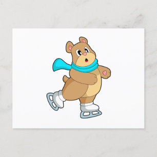 Cartão Postal Urso Patinação no gelo Patins de gelo