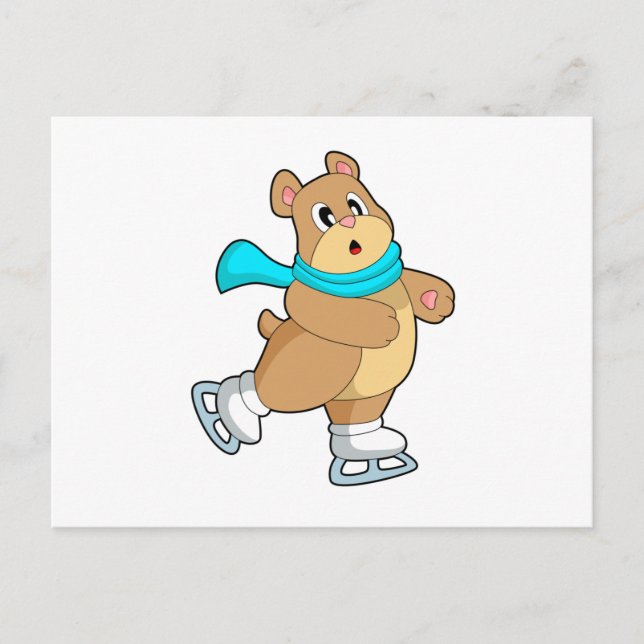 Cartão Postal Urso patinação no gelo Patins de gelo (Frente)