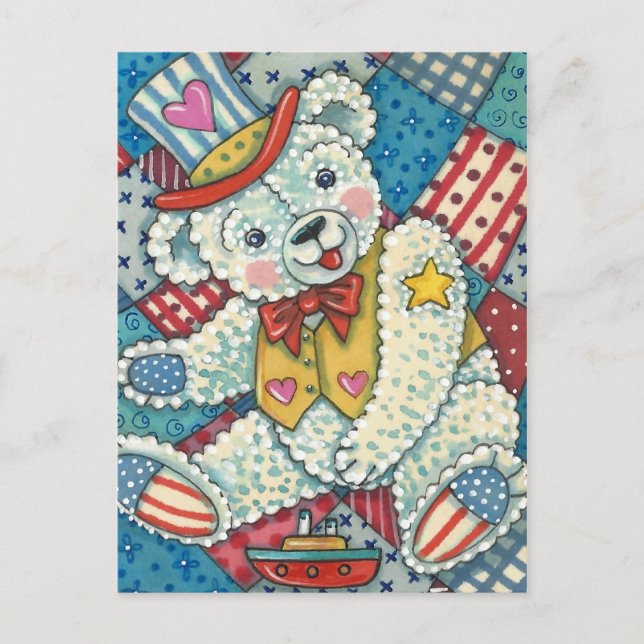 CARTÃO POSTAL URSO PATRIÓTICO, CARNE DE BARCO E DE PATCHWORK (Frente)