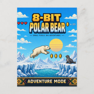 Cartão Postal Urso Polar, Arte Pixel 8-Bit Retro