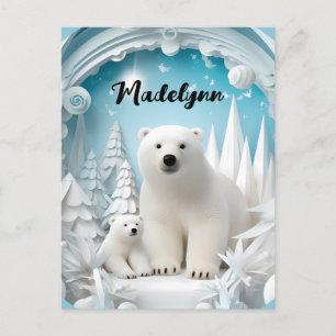 Cartão Postal Urso Polar com Oceano Ártico Cub White Winter