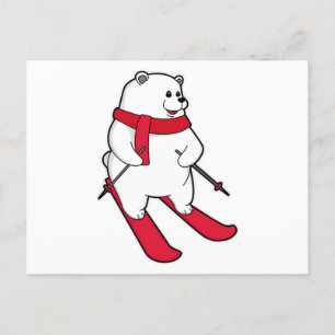 Cartão Postal Urso polar como esquiador com esqui