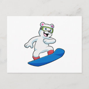Cartão Postal Urso polar como Snowboarder com Snowboard