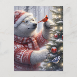 Cartão Postal Urso Polar de Natal e Aves