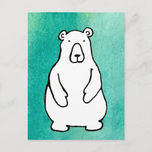 Cartão Postal Urso Polar Engraçado Cartoon Azul Claro