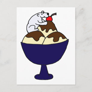 Cartão Postal Urso Polar Engraçado Comendo Sundae de Sorvete