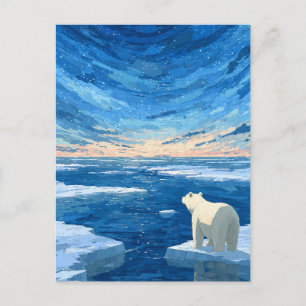 Cartão Postal Urso Polar Gigante Luminoso Lua Noturna Ártica