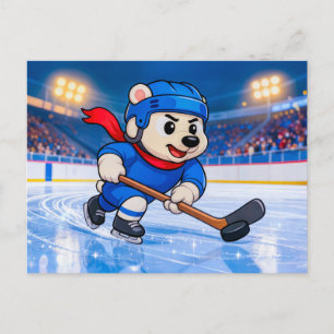 Cartão Postal Urso Polar Jogando Hóquei no Gelo em uma Pista Con