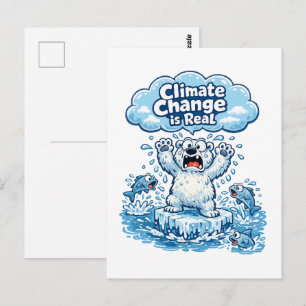 Cartão Postal Urso Polar Kawaii a Mudança Climática é Real