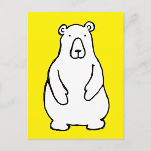 Cartão Postal Urso Polar Marrom Engraçado Cartoon Amarelo
