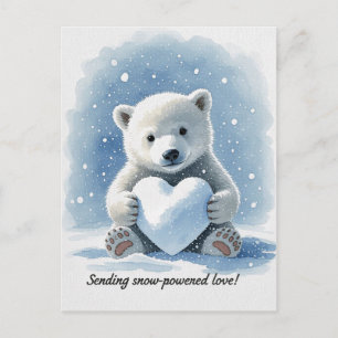Cartão Postal Urso polar na neve com bola de neve em forma de co