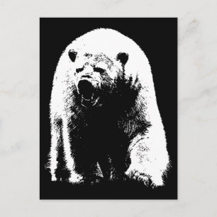 Cartão Postal Urso Polar Pop de Arte Preta e Branca