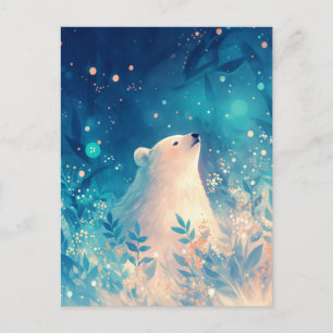 Cartão Postal Urso Polar Sereno no Jardim Azul Etéreo