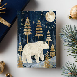 Cartão Postal Urso Polar Sob O Xmas Da Madeira Da Lua