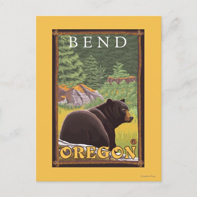 Cartão Postal Urso preto na floresta - curvatura, Oregon (Frente)