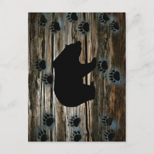 Cartão Postal Urso Preto Urso Preto Patas Madeira Rústica