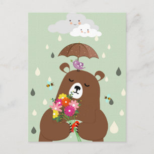 Cartão Postal Urso Romântico Bonito
