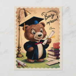 Cartão Postal Urso Vintage Fofo de Formatura