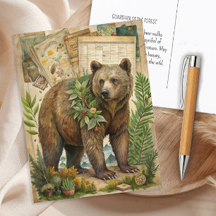 Cartão Postal Urso Vintage Rústico Vida Selvagem Floresta Nature