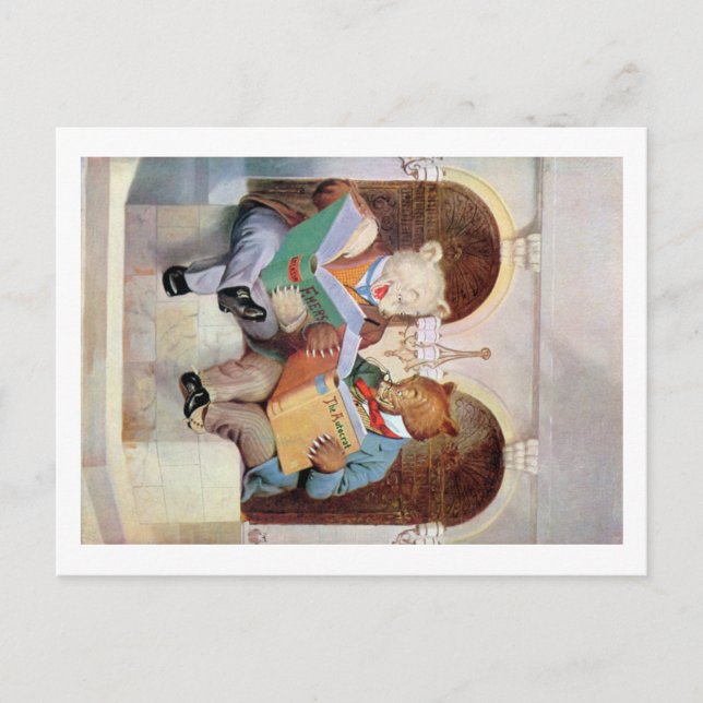 Cartão Postal Ursos de Roosevelt na Biblioteca Pública (Frente)