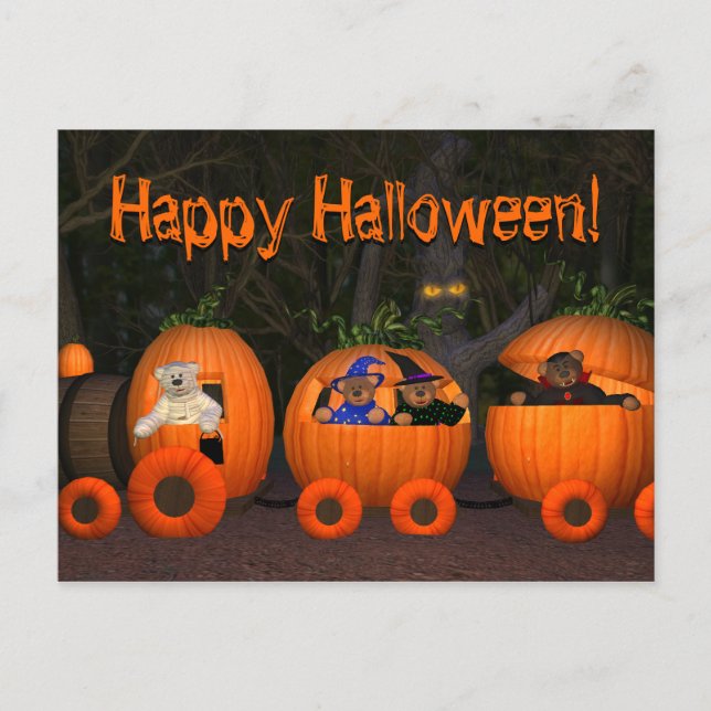 Cartão Postal Ursos Dinky-Pumpkin-Train (Frente)