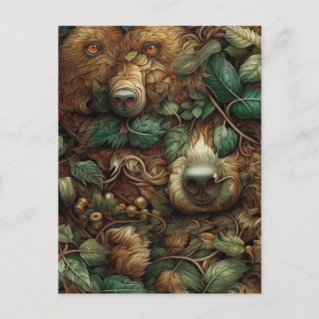 Cartão Postal Ursos Escondidos No Cartão-Postal Da Floresta (Frente)