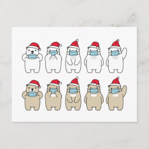 Cartão Postal Ursos fofos máscara de chapéu de Natal