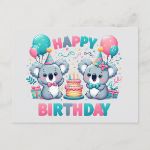 Cartão Postal Ursos Koalás Fofos de Aniversário Feliz