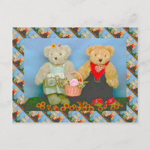 Cartão Postal Ursos peludos, casal de jardinagem